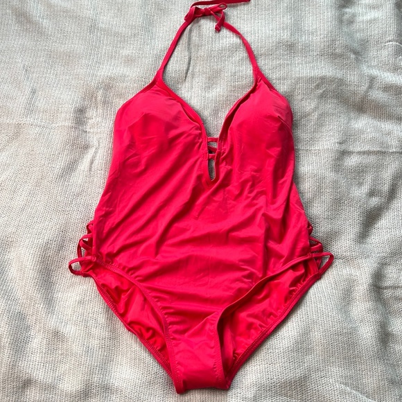 Laundry by Design Other - Cherry Tarte One Piece Swimsuit with Plunging Neckline & Cut Out Side Detail NWT